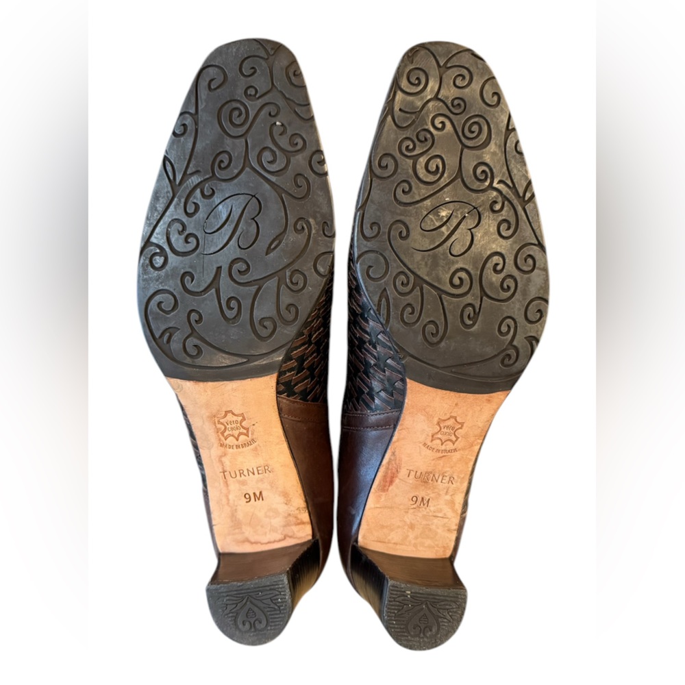 Brighton Turner Brown Leather Slip-on Heels with Woven Texture Women’s Size 9 M - Picture 7 of 8